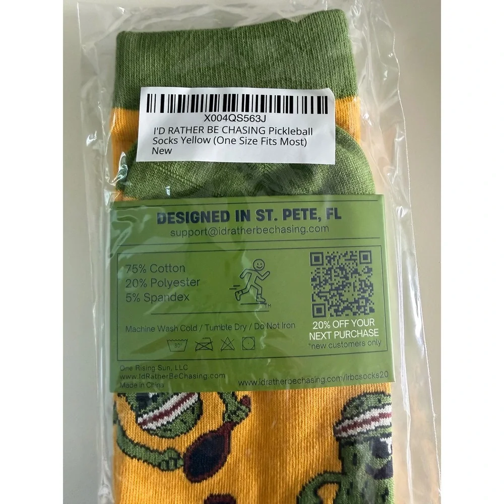 I'd Rather Be Chasing Pickleball Socks OSFM Yellow Green Novelty Graphic Crew